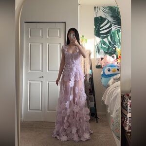 Bronx & Banco Rosalie Lilac Flower Appliqued Embellished Maxi Dress Gown XS NWOT